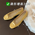 Black french square buckle flatsflatsflats round toe slip-on hidden heel suede work clothing women's shoes low heel casual