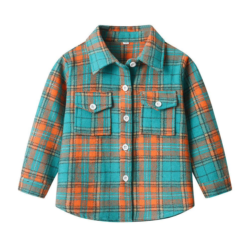 New spring/autumn boys' plaid shirt, preppy style cotton top, kids' plaid shirt, long-sleeved shirt for boys and girls