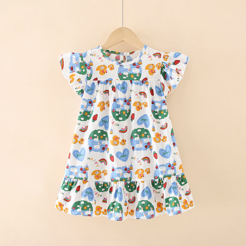 Spring sweet girls' and boys' cartoon print cotton a-line dress - wholesale & dropshipping available