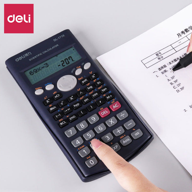 Deli 1710 Science Function Calculator Computer Middle School Student Exam Supplies, Double Line Display Student Supplies
