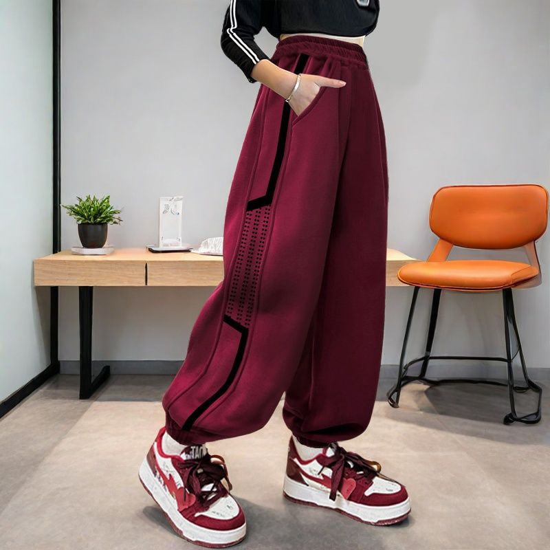 Girls' pants  spring/autumn collection: big girls' spring activewear, wide-leg sweatpants, spring outfits, new children's casual pants