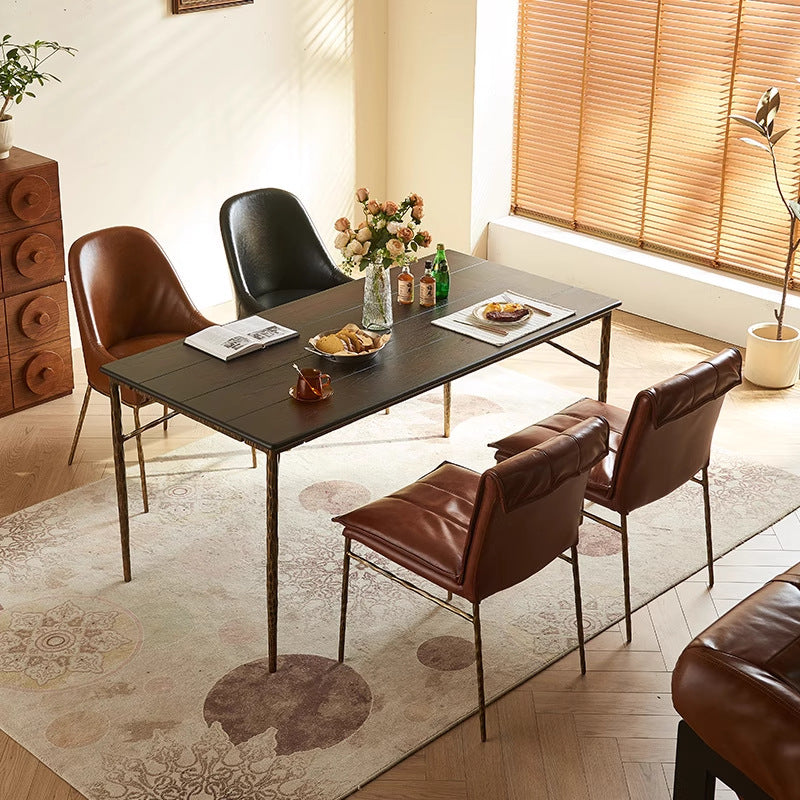 French medieval style forged dining table and chair combination american retro oil wax leather casual chair engineering hotel reception area