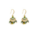 Bohemian green crystal tassel ear cuff earrings - unique designer studs for a beachy getaway