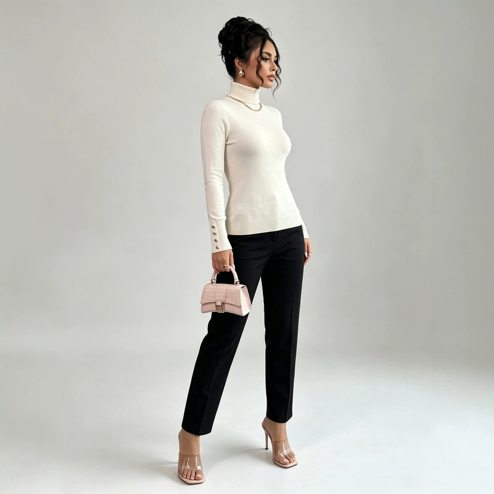 european and american cross-border women's knitted slim-fit turtleneck sweater top