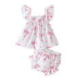 European and american summer new arrival: baby girl flutter sleeve bow print loose-fit children's pajama set - comfortable and cool