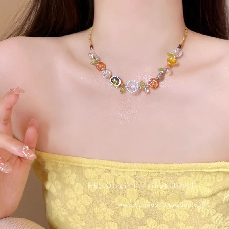 Summer forest atmosphere floral necklace for women 2026 new style accessible luxuryniche style holiday style exquisite clavicle chain accessories