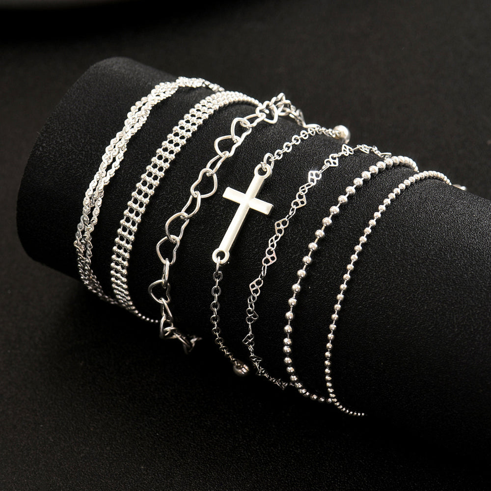 European and american cross-border retro layered bracelet set - 7 piece fashionable and elegant cross & heart hollow-out jewelry set