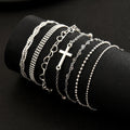 European and american cross-border retro layered bracelet set - 7 piece fashionable and elegant cross & heart hollow-out jewelry set