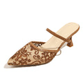 export women's shoes 2026 summer new mesh embroidered pointed toe stiletto heel elegant closed-toe high heel mule sandals
