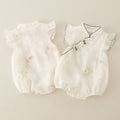 Infant and toddler summer clothing, lightweight flutter-sleeve romper for baby girls, korean-style cute and adorable cheongsam-inspired triangle bodysuit