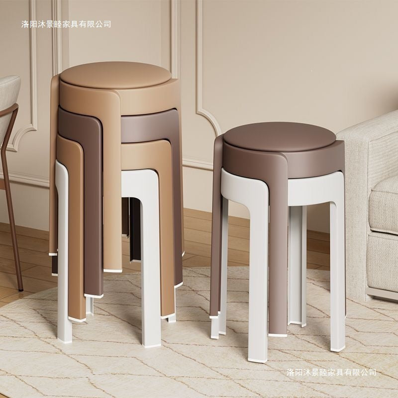 Soft-packed casualfor home plastic dining chair, sturdy and durable chair, stool, stackable thickened round stool, living room chair