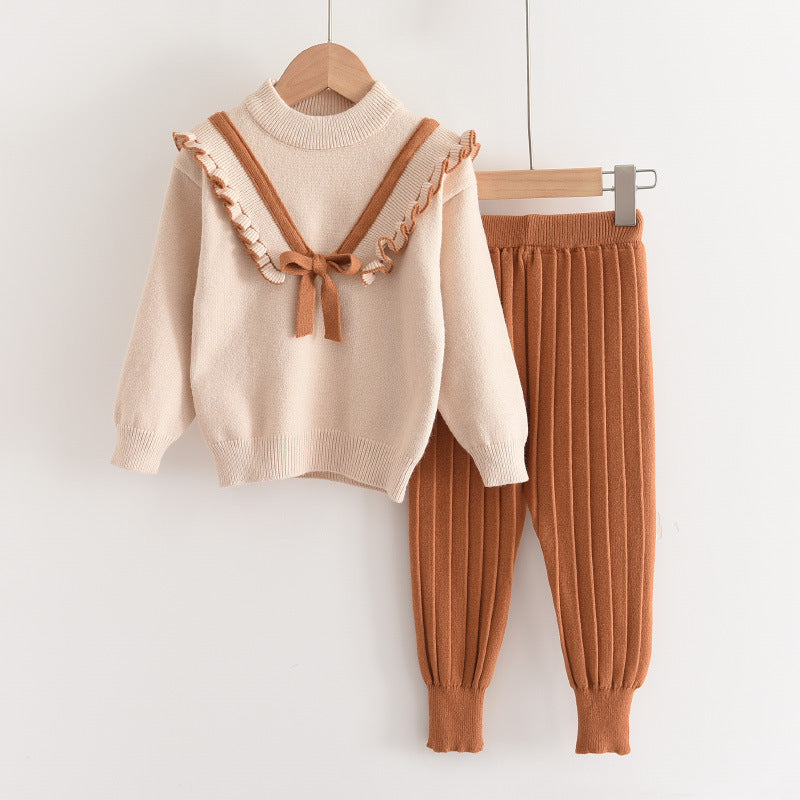 Kids' knit sweater set - new autumn/winter styles for export, stylish children's woolen outfit, toddler knit top and jogger pants two-piece set