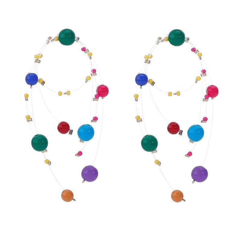 Dopamine candy color beaded tassel fashion vacation earrings - unique, chic, versatile earrings wholesale