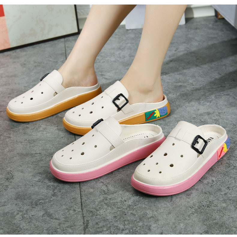 Women's anti-odor height increasing platform clogs - summer fashion outdoor beach shoes with detachable diy accessories and waterproof design