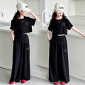 Girls' new korean style summer two-piece set: trendy, versatile, and chic - featuring irregular design and casual wide-leg pants