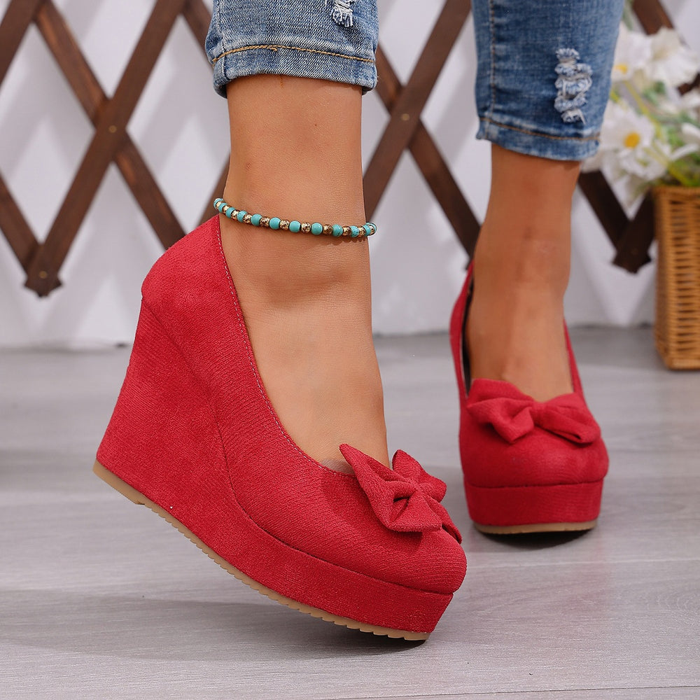 export plus size spring/autumn round toe suede fashion flats women's spring/autumn new waterproof platform wedge heel chunky sole flats