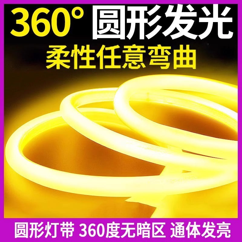 Low voltage led round 360 luminous flexible neon light with highlight outdoor lighting decorative waterproof 220v hose light