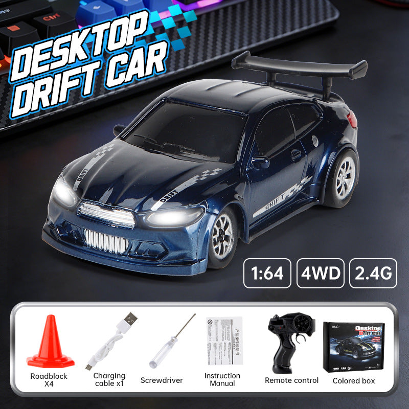 Rc professional drift car 1:64 remote control car 2.4g four-wheel drive racing car with controllable lights, desktop mini world toy car