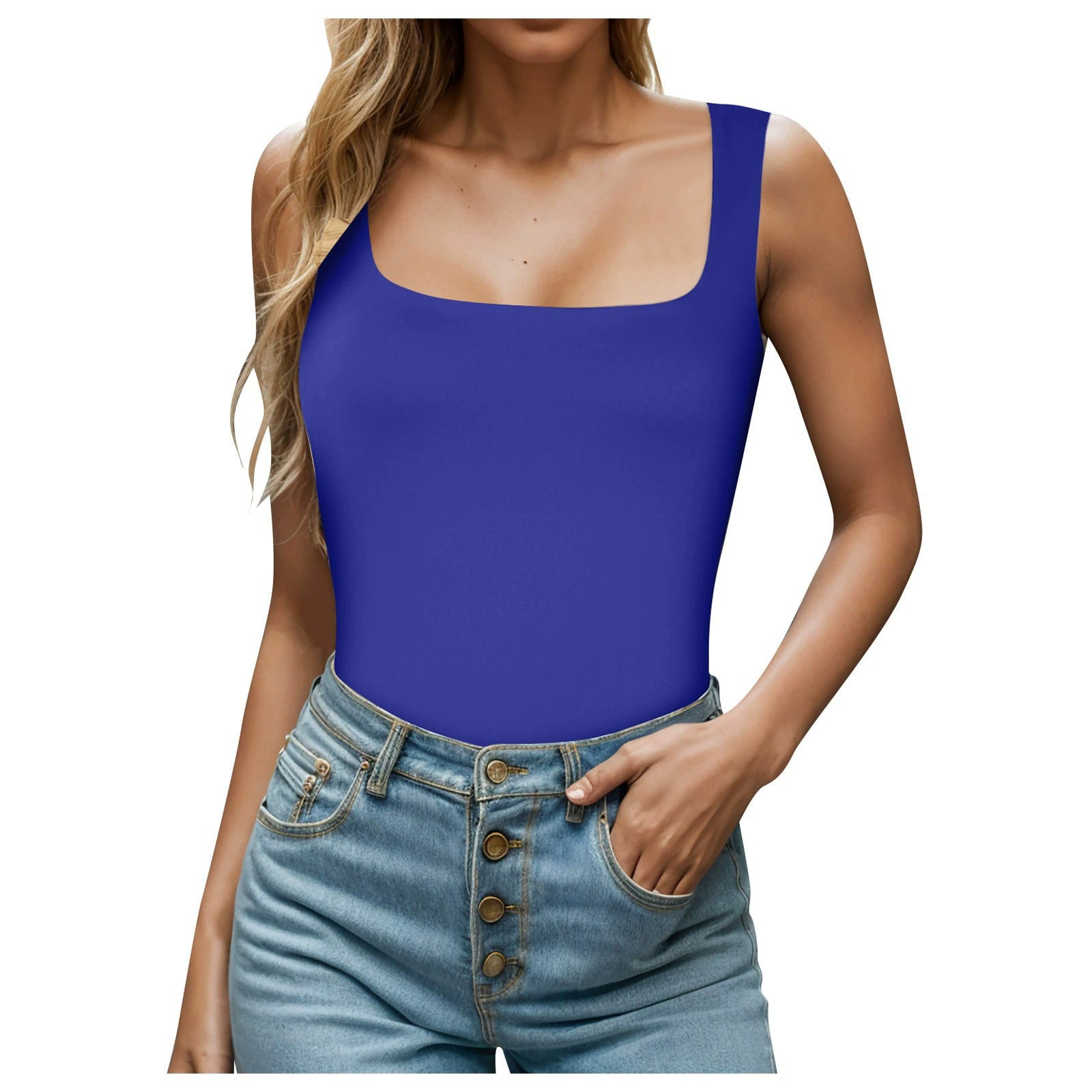 2025 Cross-border European and American Spice Girls Wear Sling Vest Women's Summer Sleeveless Off-Shoulder Square Neck Threaded Shoulder Strap Top Women