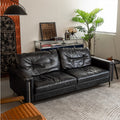 Retro style oil wax genuine leather bauhaus sofa casual designer straight row down medieval style small apartment leather sofa