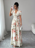 new cross-border floral dress - export quality, slim-fit, figure-flattering, vacation-ready maxi dress with botanical print