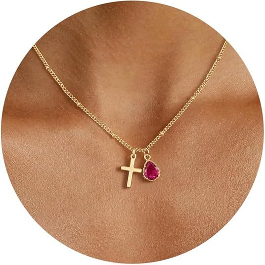 European and american cross-border light luxury versatile elegant electroplated copper cross pendant necklace - women's december pendant