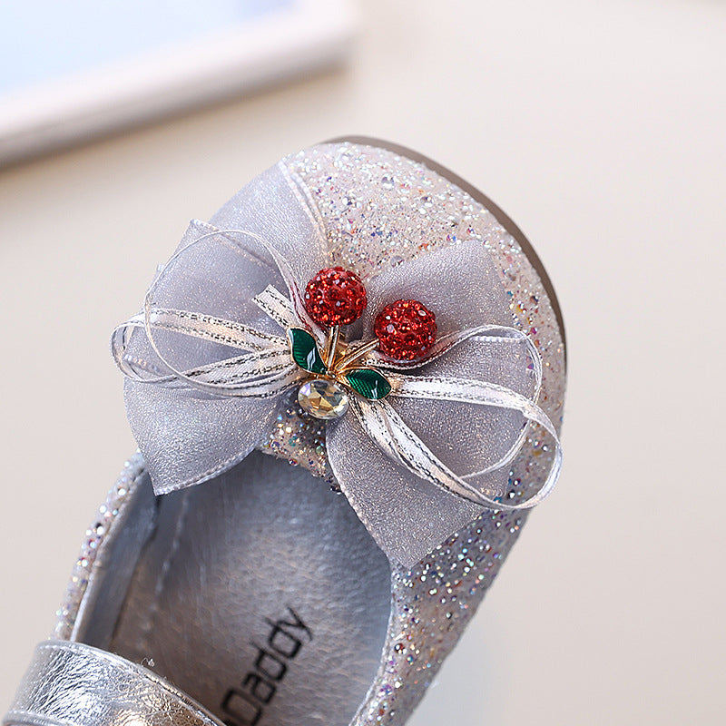 Vancahao girls' bow-tie princess shoes, new korean style for spring/autumn , fashionable soft-soled leather flats for children