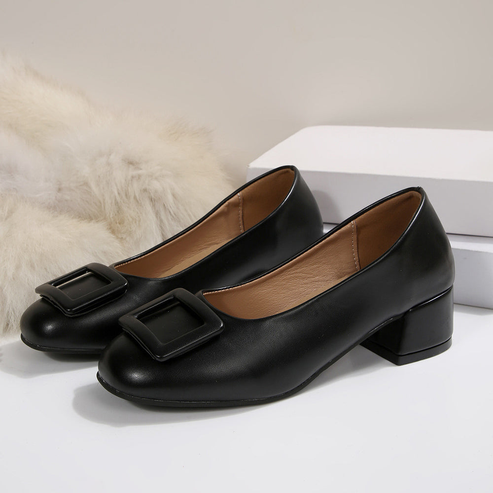 Wholesale women's plus size soft leather chunky heel flats - new spring/autumn low heel comfortable soft sole pumps - casual work shoes