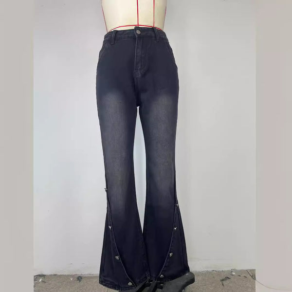 Spot wish    European and American women's clothing, high-waisted slim-fitting ripped denim horseshoe pants
