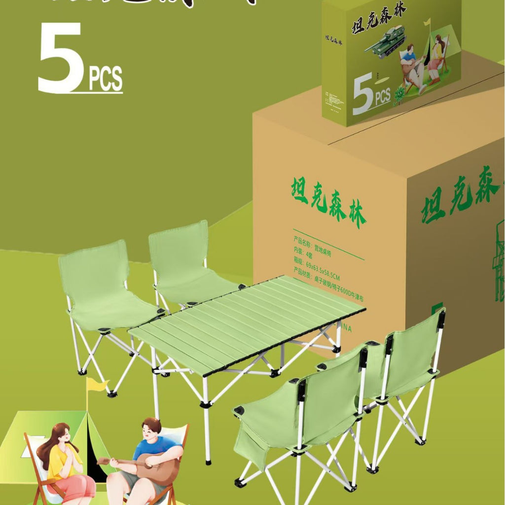 Camping Outdoor BBQ Table and Chair Combination Egg Roll Table Picnic Table and Chair Camping Portable Table and Chair Five-piece Set