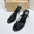 Za summer 2025 new thin strap leather high heel sandals - women's braided strap decorated stiletto heel sandals - fashionable and versatile style