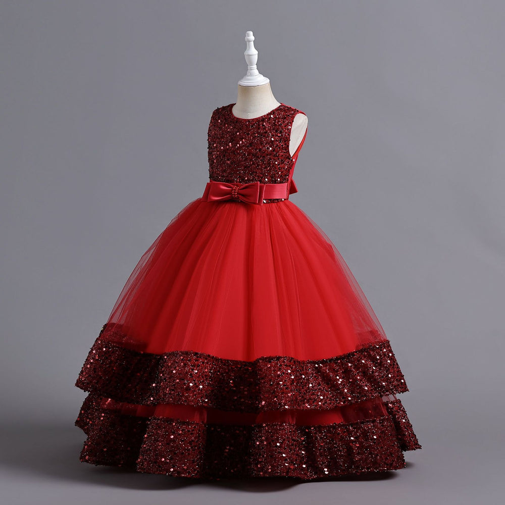 New arrival: sequined children's dress - perfect for girls! featuring a bow accent, this princess-style dress is ideal for flower girls, high-end piano performances, and special occasions