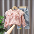 Spring outfit set  new stylish girls' baby fashionable toddler trendy denim spring two-piece set