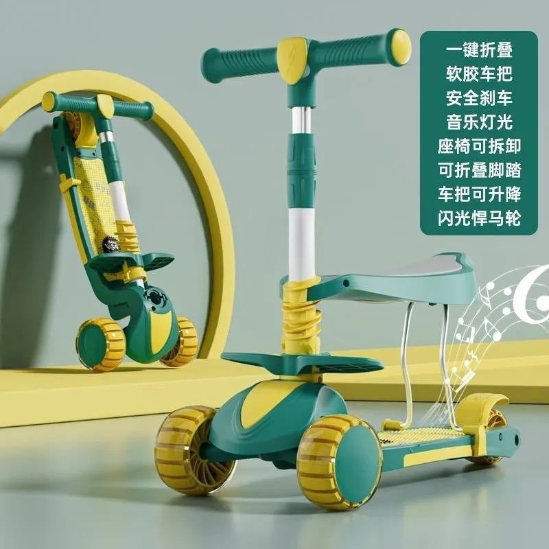 New children can sit and slide three-in-one scooter 2-6 years old baby princess four-wheeler boys and girls - scooter