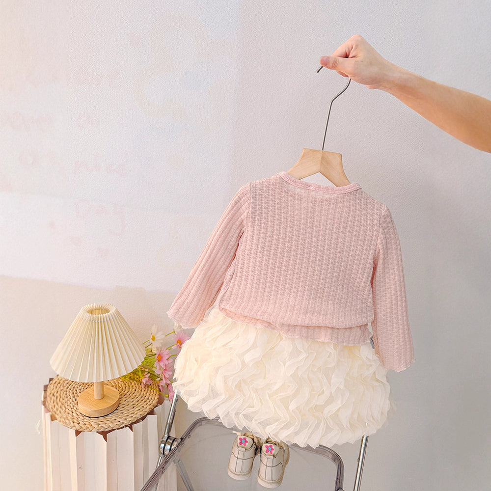 Girls' dress  spring new arrival set - kids' cardigan & sleeveless tulip rose princess dress
