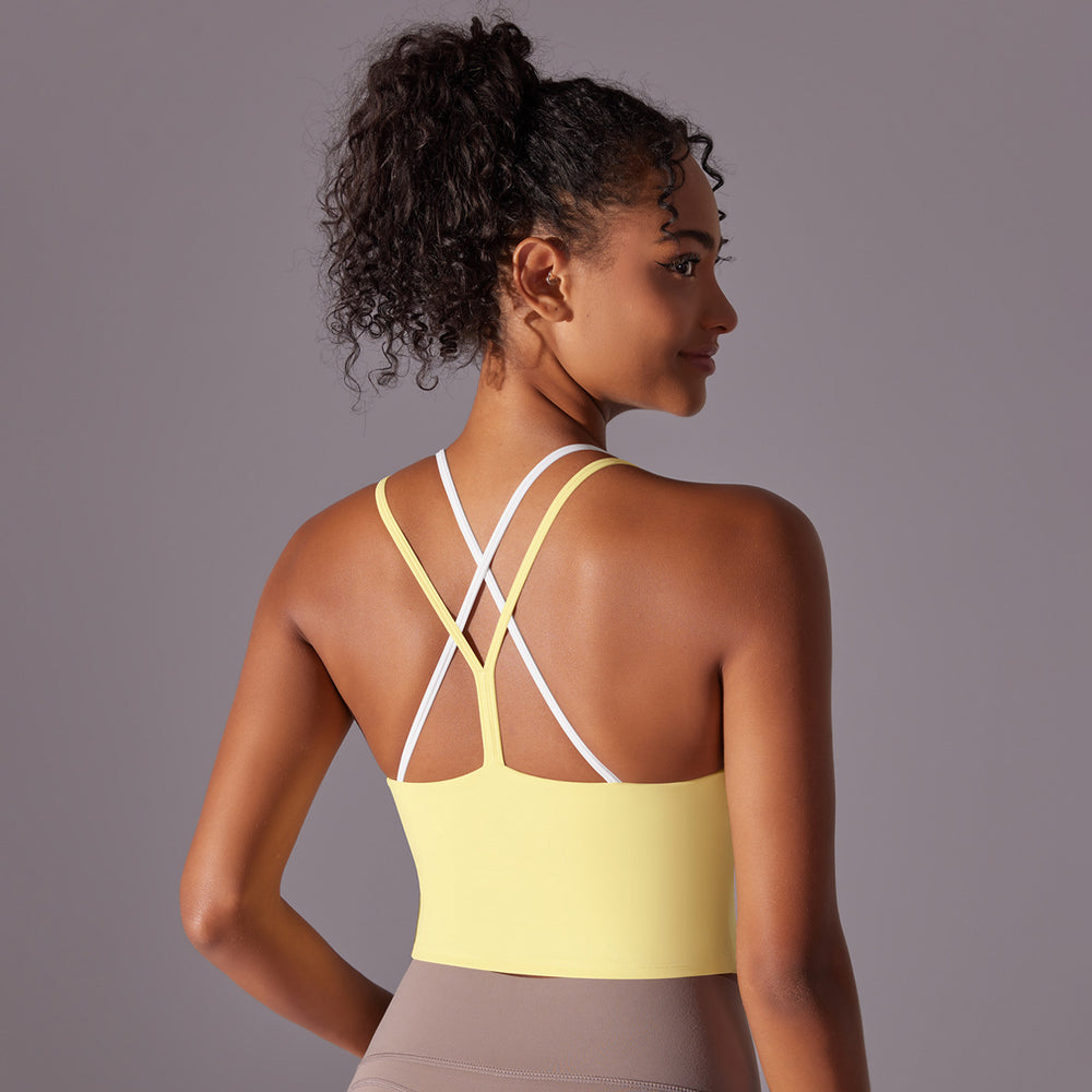 New solid color racerback double-layer crisscross double-sided brushed nylon sports bra running fitness yoga top for women