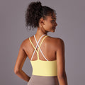 New solid color racerback double-layer crisscross double-sided brushed nylon sports bra running fitness yoga top for women