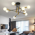 Nordic black gold 8-light linear ceiling light, modern minimalist iron art living room bedroom creative cross branch pendant lamp