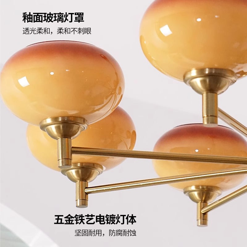Wabi sandy wind medieval vintage persimmon living room chandelier bedroom study dining room solid wood cream wind Zhongshan lamps