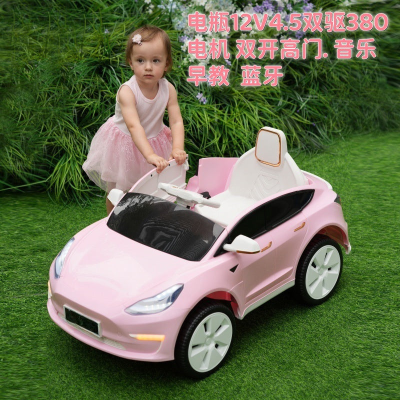 New children's electric car four-wheel car with remote control baby toy car charging can sit and swing stroller toy