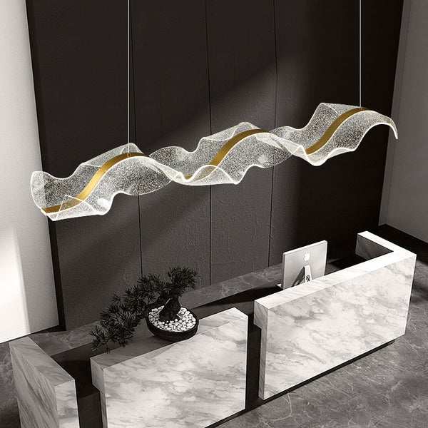 Modern minimalist restaurant chandelier bar office hotel front desk, long wave streamer acrylic LED chandelier