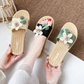 New summer fairy style color block floral slides - women's beach sandals, fashionable outdoor wear, flat, non-slip