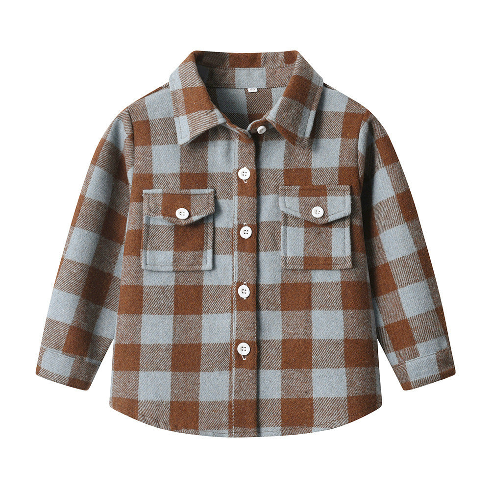 New spring/autumn boys' plaid shirt, preppy style cotton top, kids' plaid shirt, long-sleeved shirt for boys and girls
