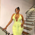 European and american cross-border women's fashion  autumn collection: solid color sleeveless halter neck v-neck sexy backless elegant maxi dress