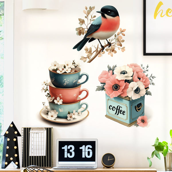 Color branch bird wall decoration sticker bathroom wall flower toilet cover wall waterproof decal 39033