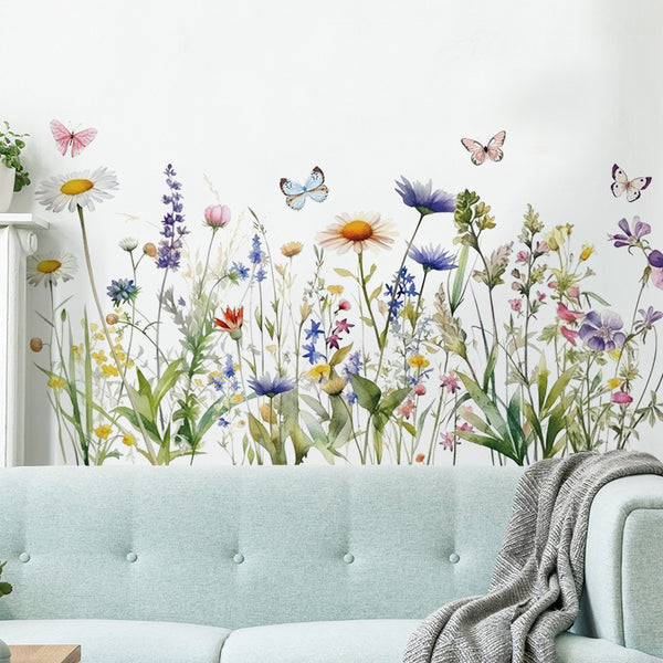 Small daisy flower skirting plant wall decoration wallpaper decal bedroom sofa corridor removable wall sticker