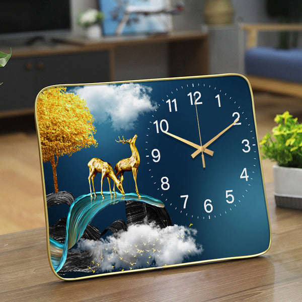 Simple modern home creative table clock placement table clock guest restaurant decorative glass table clock silent crystal porcelain watch