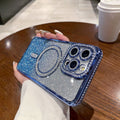Suitable for iphone 17 pro max rhinestone glitter magnetic phone case, 16, 15, 12 full coverage drop-proof protective case