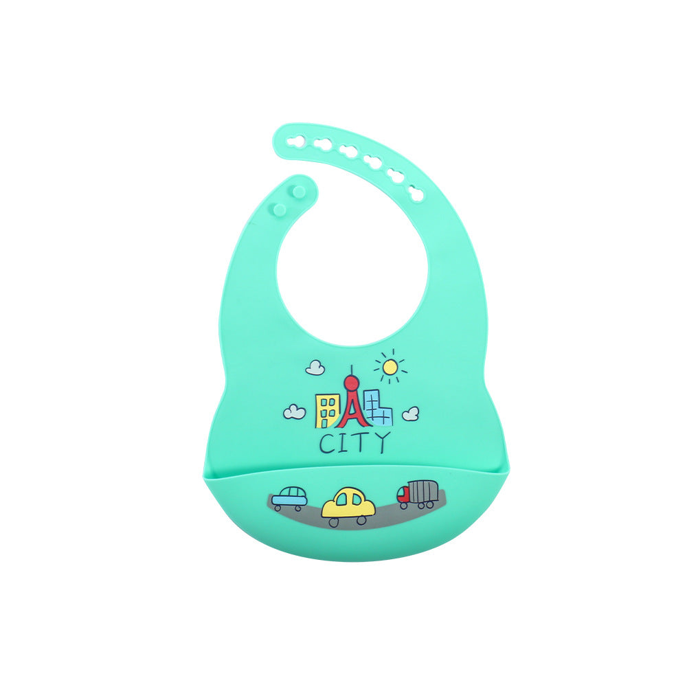 Cross-border popular baby bib ins baby saliva rice pocket leave-in summer children's silicone bib tableware set
