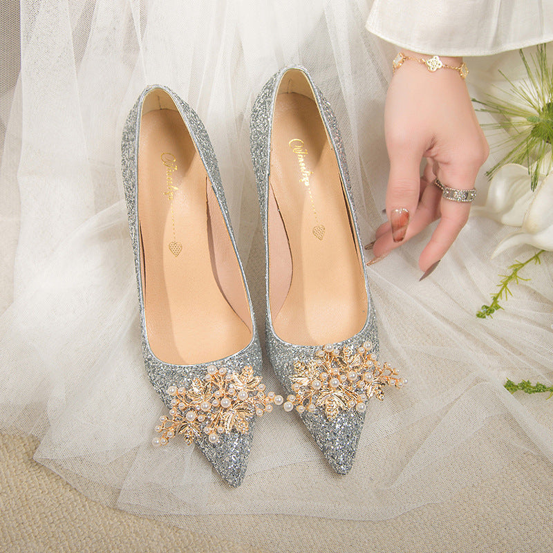 Crystal wedding shoes for women 2023 new arrival gold xiuhe main wedding dress two-wear bridesmaid high heels bridal shoes not tired feet